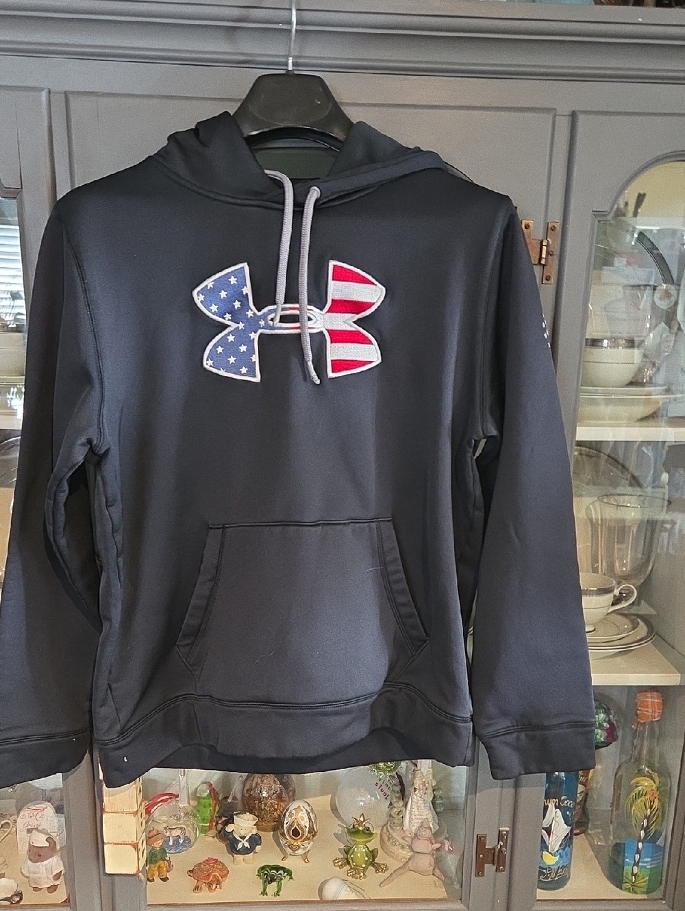 Under Armour Black Hoodie with American Flag Logo Patch
